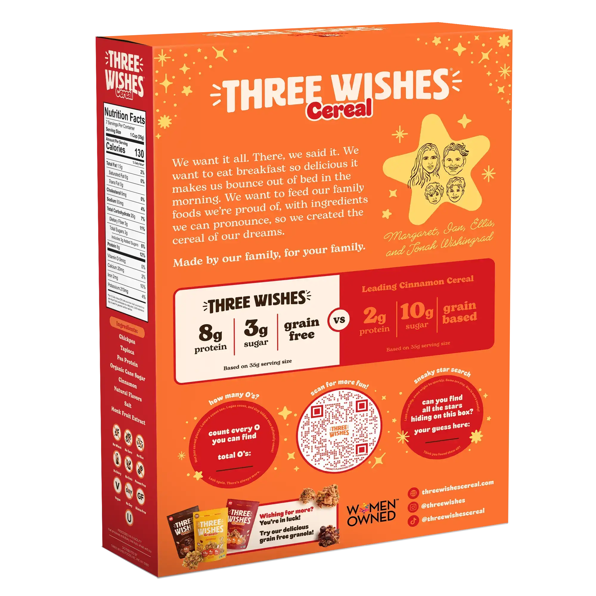 Back of the Three Wishes Cinnamon cereal box