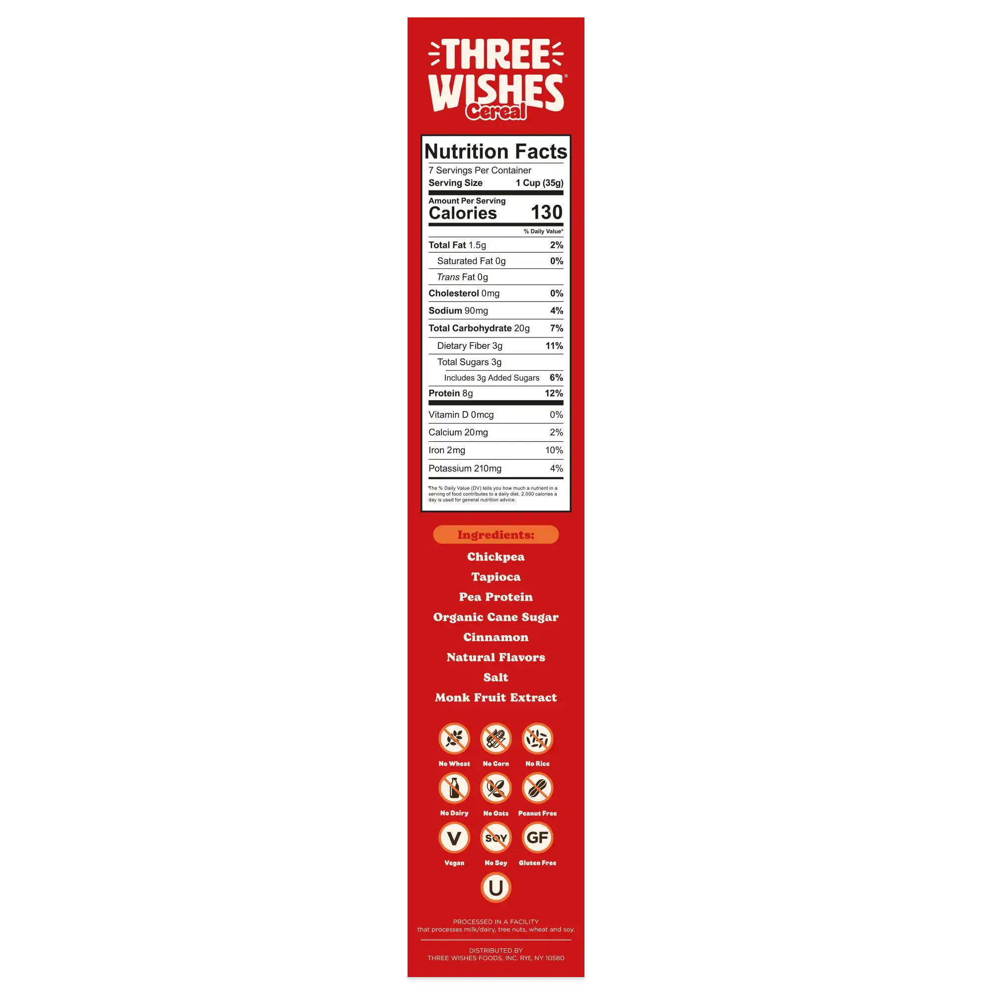 Three Wishes Cinnamon cereal nutrition facts panel