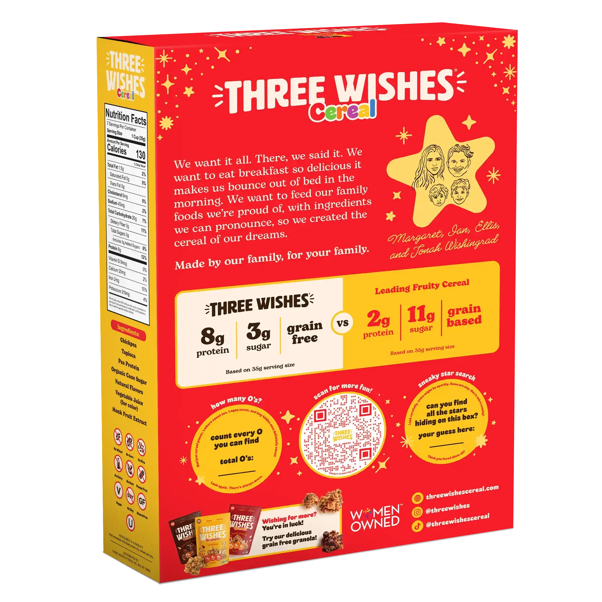 Back of the Three Wishes Fruity cereal box