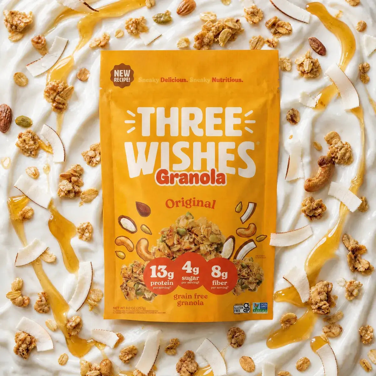 A bowl of Three Wishes Original granola with milk — lead image