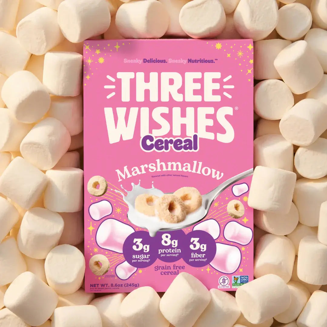 A bowl of Three Wishes Marshmallow cereal with milk — lead image