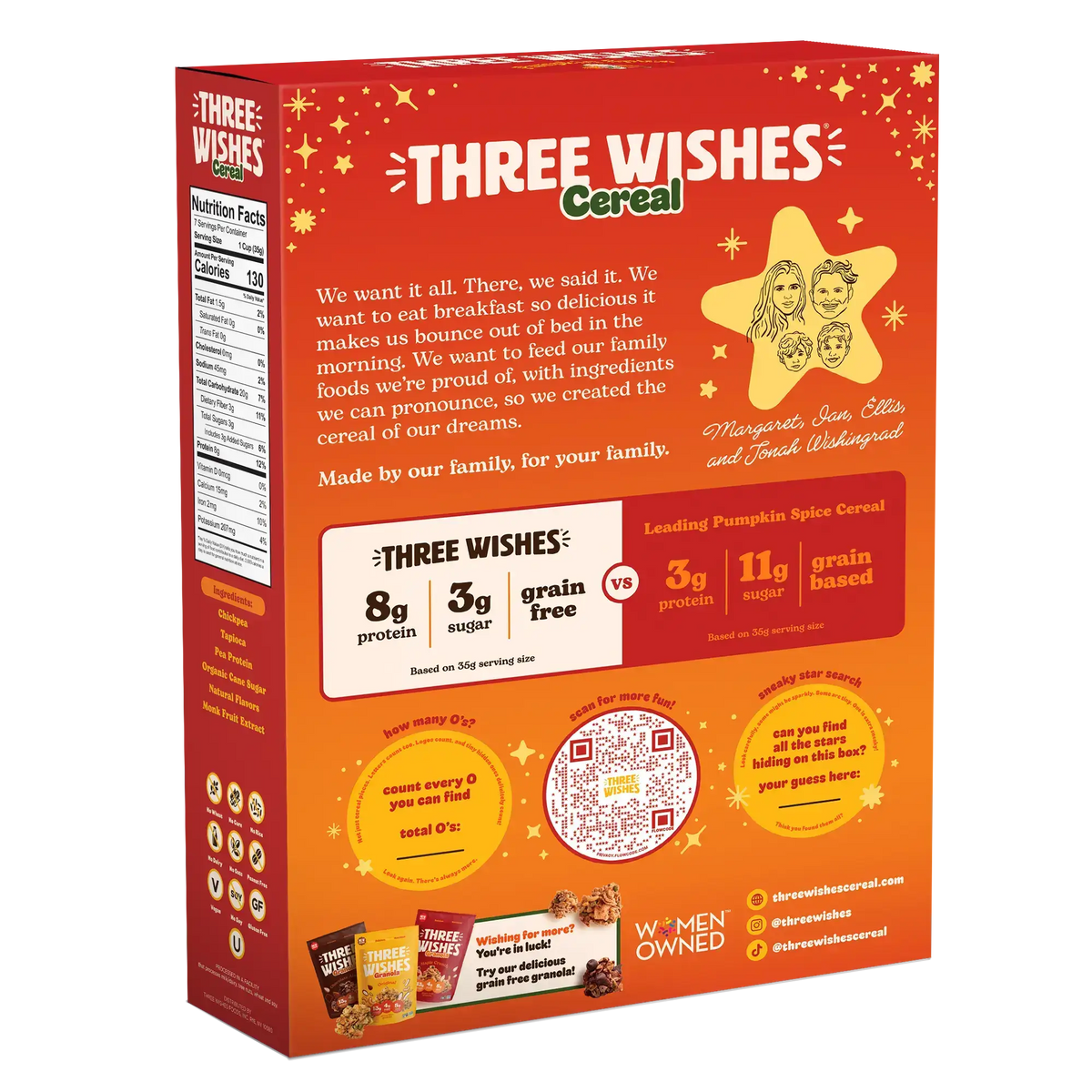 Back of the Three Wishes Pumpkin Spice cereal box