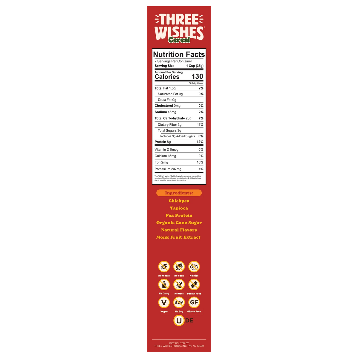 Three Wishes Pumpkin Spice cereal nutrition facts panel