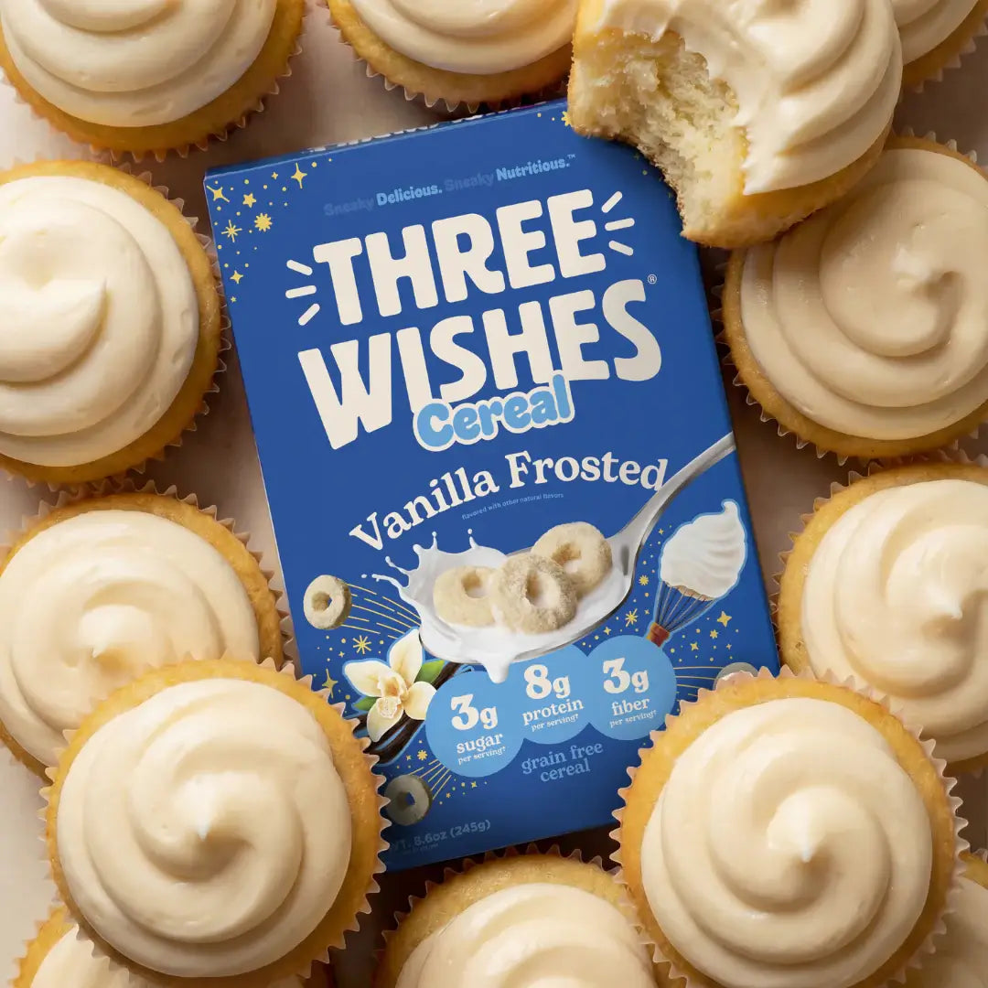 A bowl of Three Wishes Vanilla Frosted cereal with milk — lead image