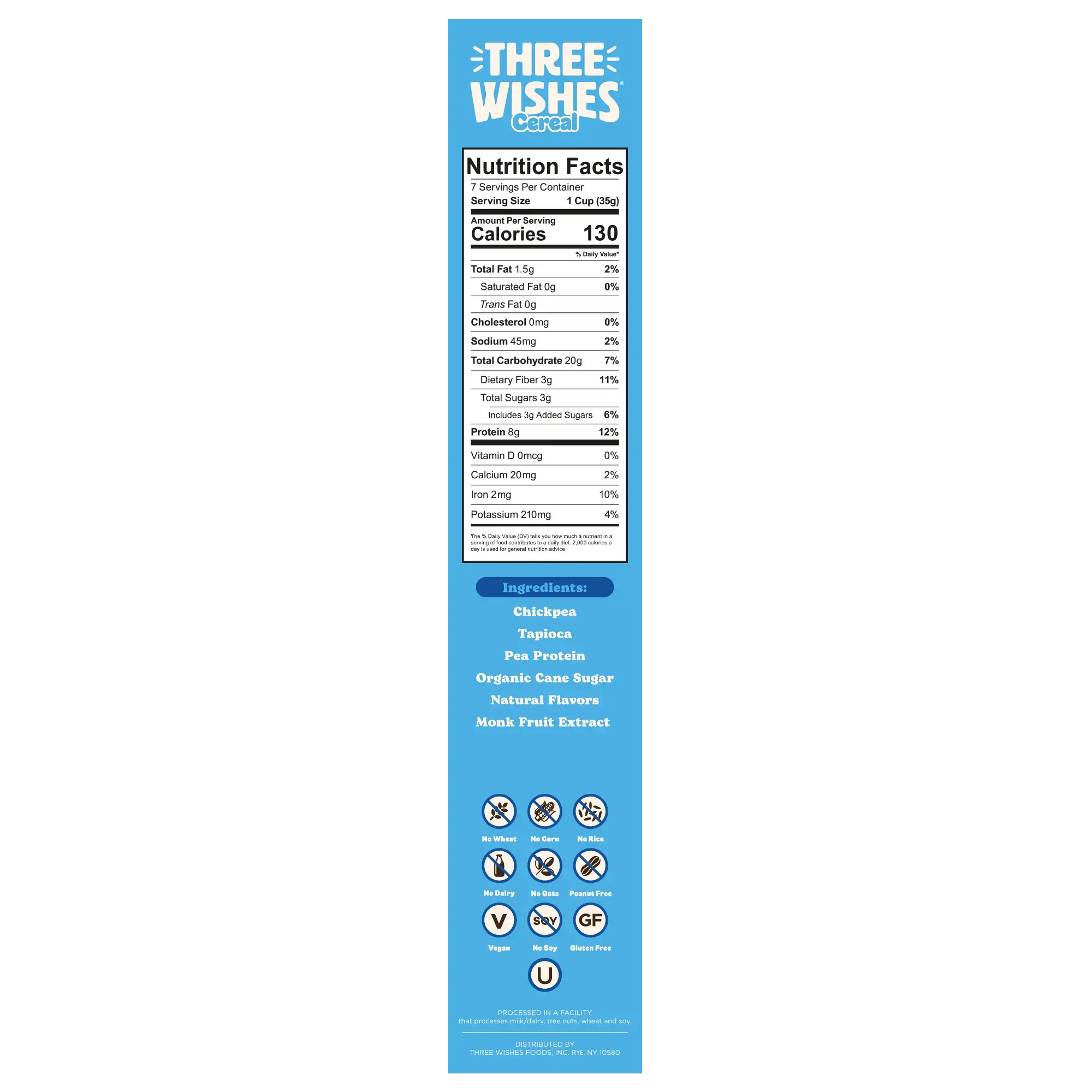 Three Wishes Vanilla Frosted cereal nutrition facts panel