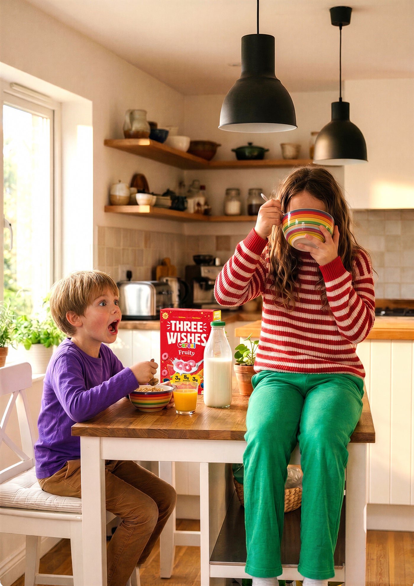 Three Wishes cereal at the breakfast table