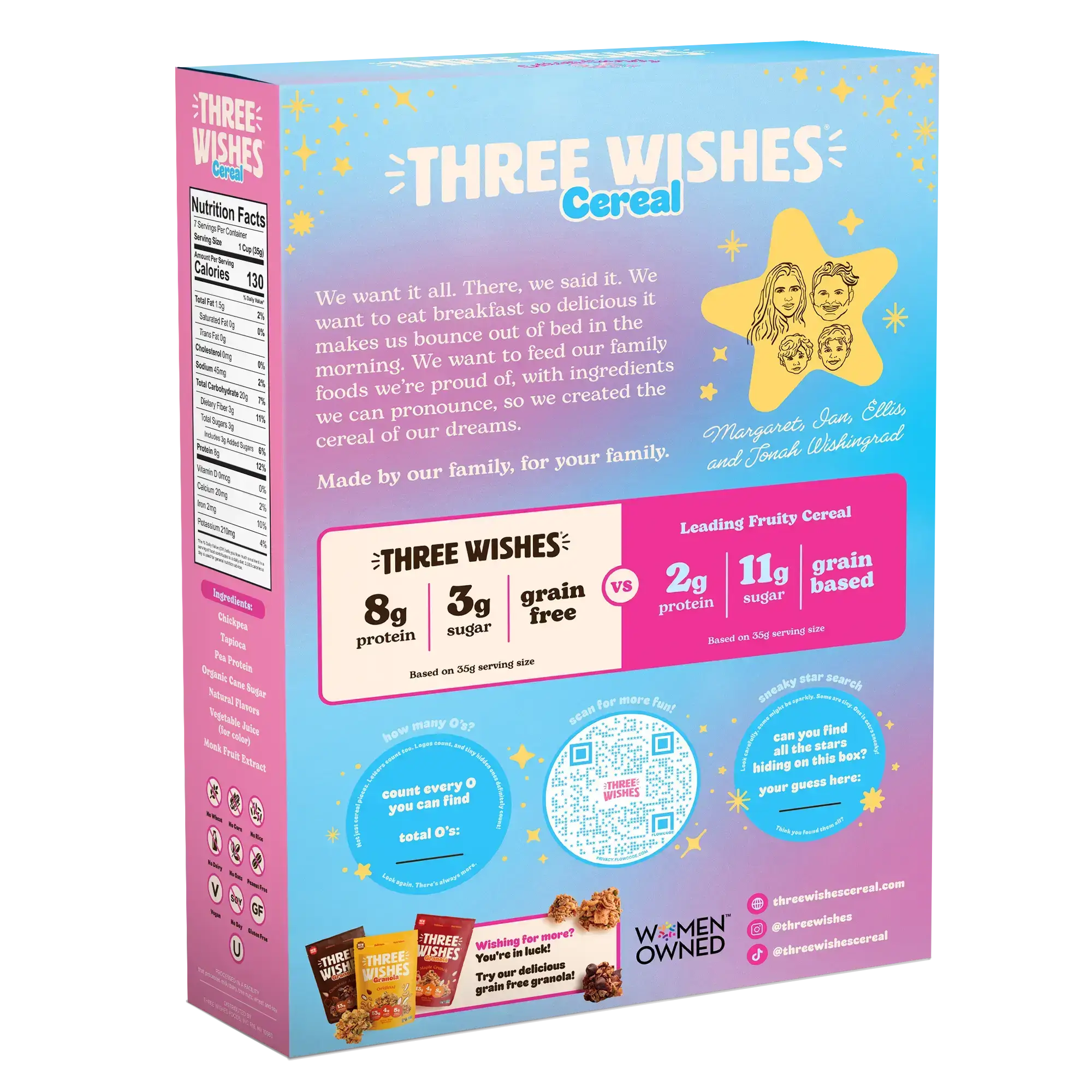 Back of the Three Wishes Cotton Candy cereal box