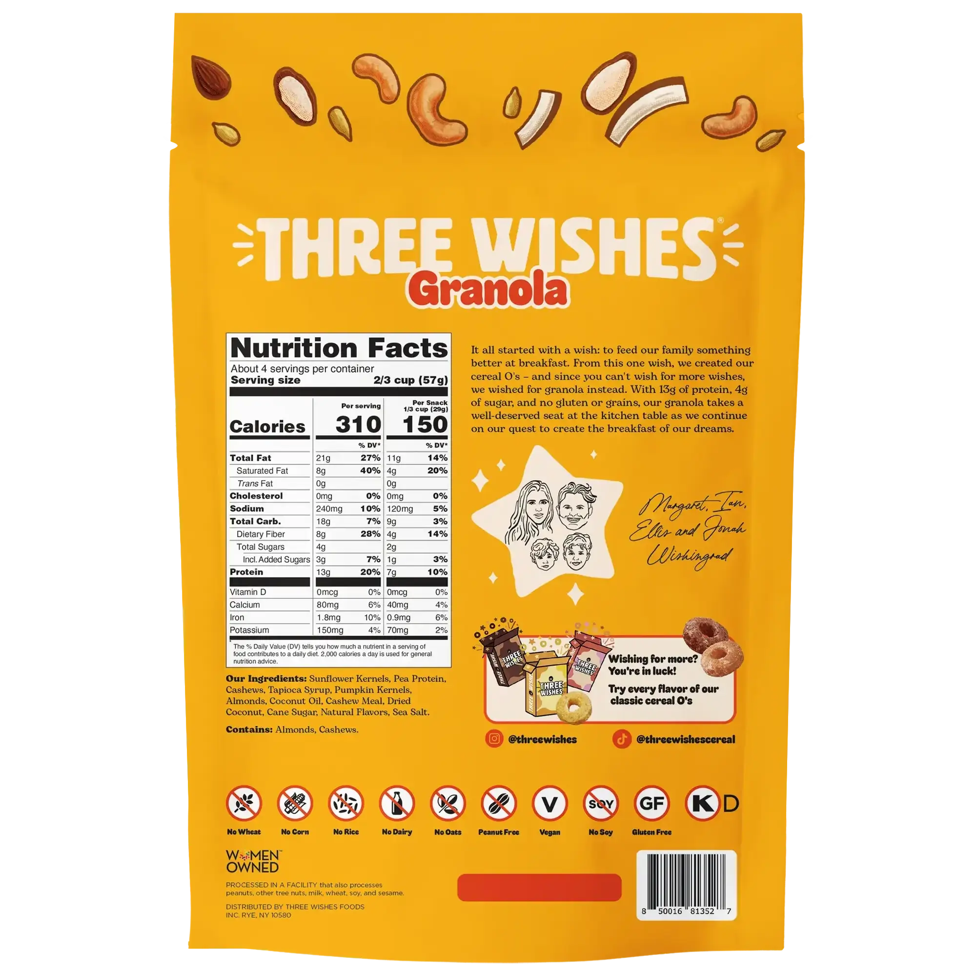 Back of the Three Wishes Original granola box