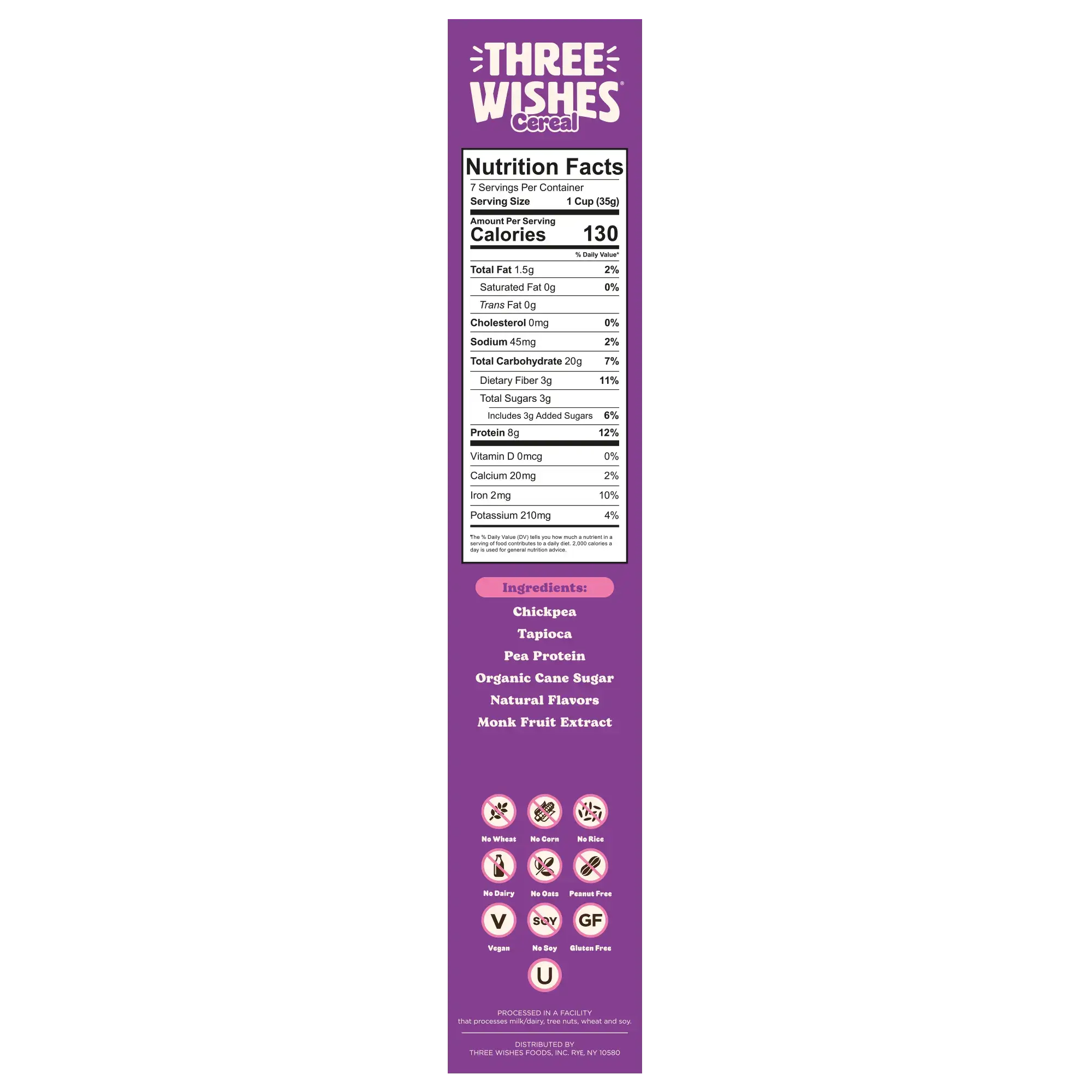Three Wishes Marshmallow cereal nutrition facts panel