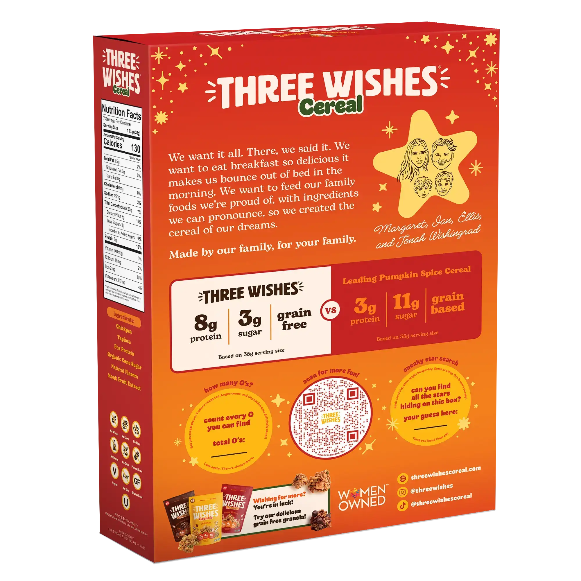 Back of the Three Wishes Pumpkin Spice cereal box
