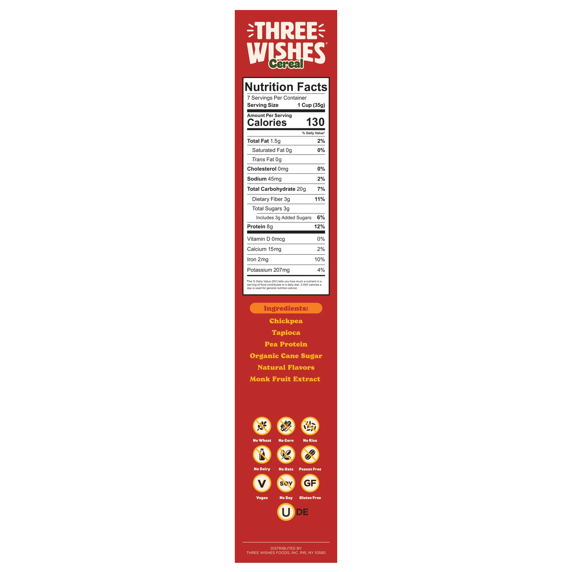 Three Wishes Pumpkin Spice cereal nutrition facts panel
