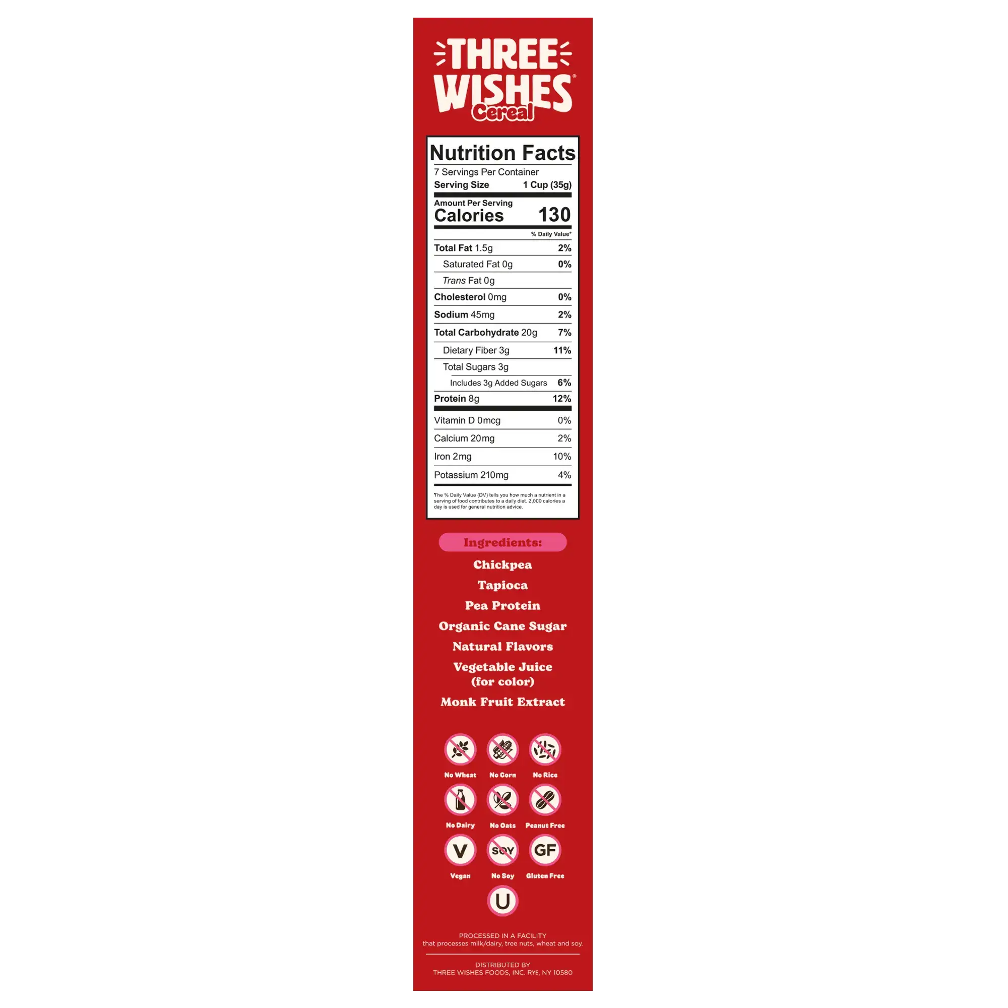 Three Wishes Strawberry cereal nutrition facts panel